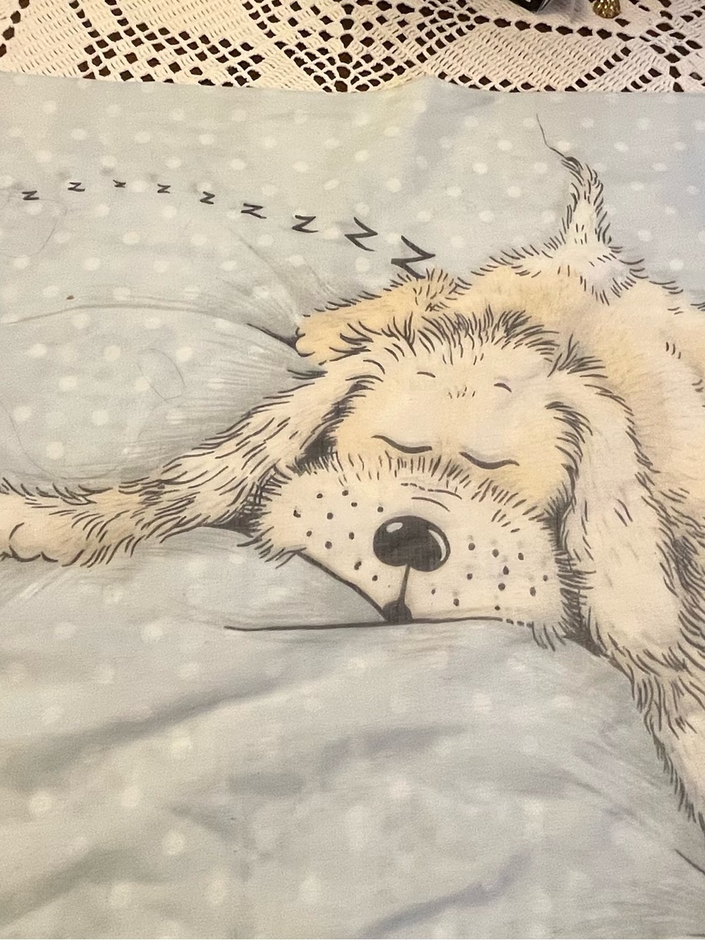 Vintage Sue Hall Sleepy Puppy Pillow case